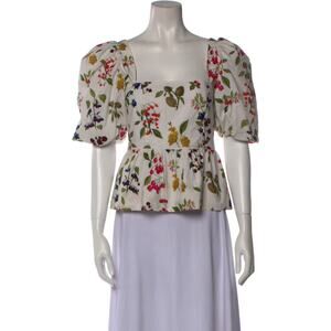 Cara Cara Chic Floral Print Puff Sleeve Peplum Blouse Size XS